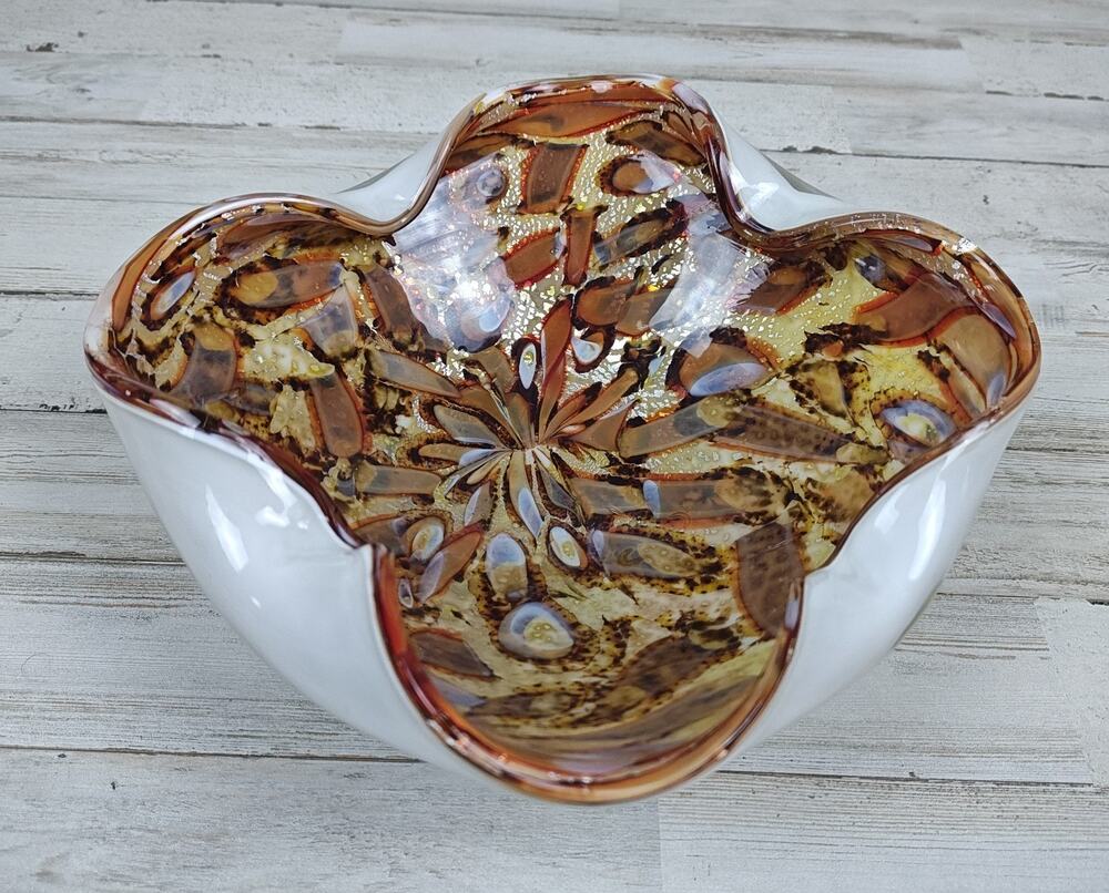 Large Vintage MURANO TUTTI FRUTTI GOLD FLECK Bowl Art Glass